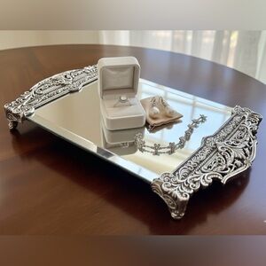 Edgar Berebi Signed Mirrored Jewelry Swarovski Crystal Silver Plate Vanity Tray